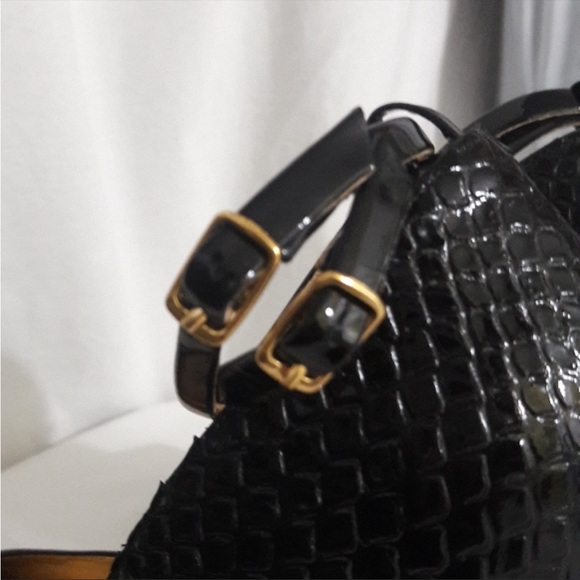 REPORT Signature Shoes Pumps Size 7  Black Patent Cow Hide Peep toe Ankl… - Picture 5 of 10